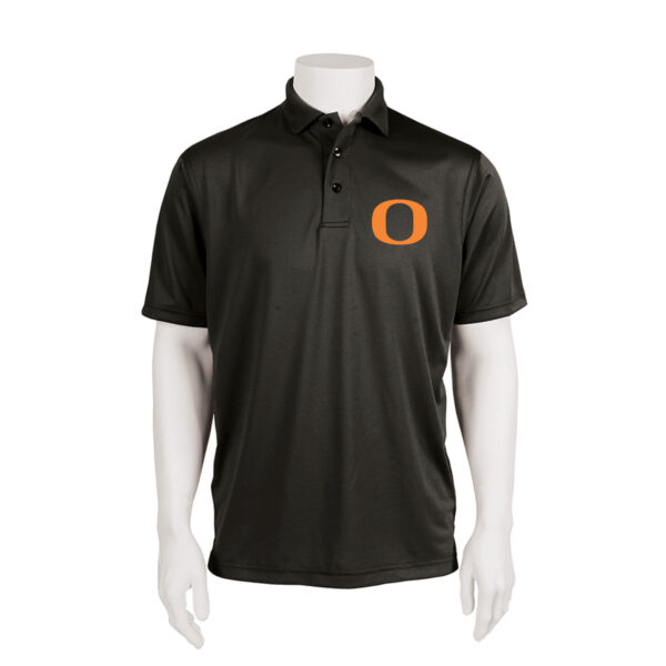 black polo with Orangefield orange O