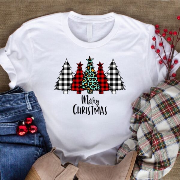 Merry Christmas Buffalo Plaid christmas tree white tee