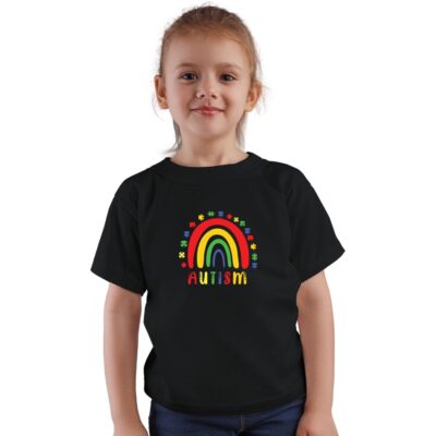 Autism Rainbow with puzzle pieces black youth tee