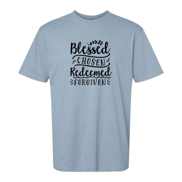 Blessed, redeemed, chosen, forgiven blue tee