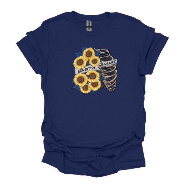 Sensitive savage sunflower navy tee