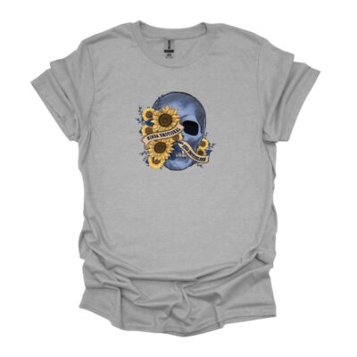 Blue skull and sunflower sport grey tee