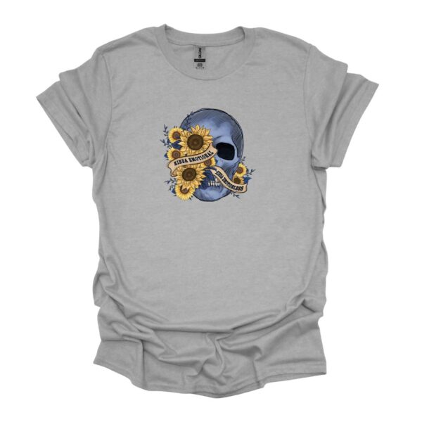 Blue skull and sunflower sport grey tee