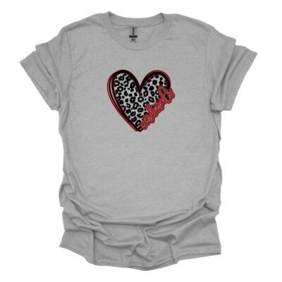 Leopard Print heart with read and black outline and the word Cardinals