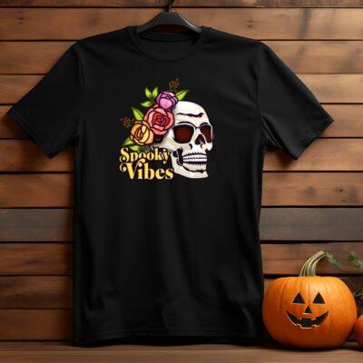 Spooky Vibes skeleton black tee