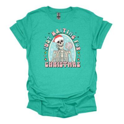 Just Waiting For Christmas skeleton tee
