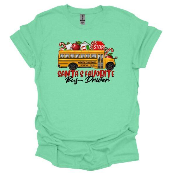 Santa's favorite bus driver mint green tee