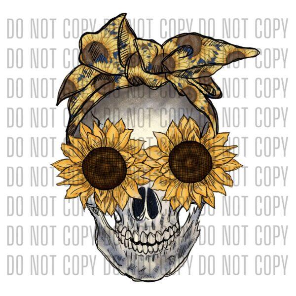 Skull with sunflower eyes