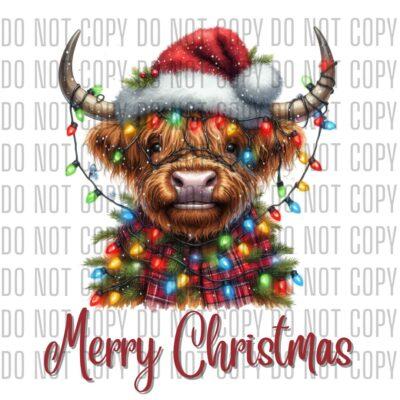 Merry Christmas Highland Cow with Lights